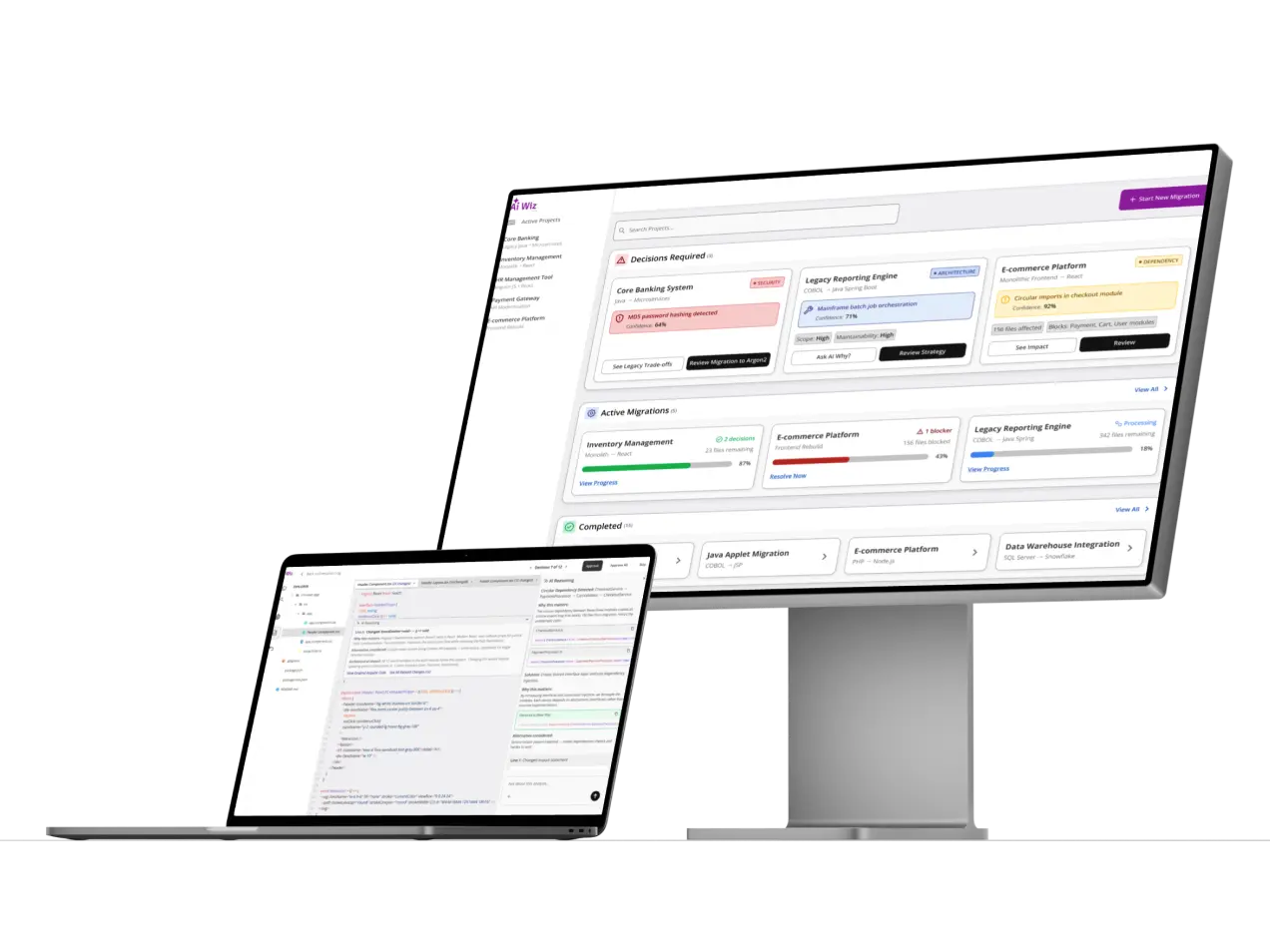 AiWiz AI Base Code Migration case study by Karan Dhiman - decision-driven architecture and audit trail interface